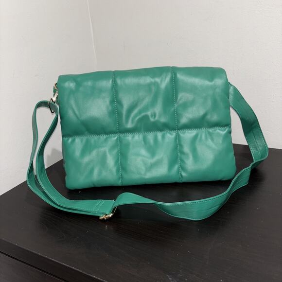 Anthropologie Edison Foldover Puffy Crossbody Bag Green NEW WITHOUT TAGS - Picture 1 of 11